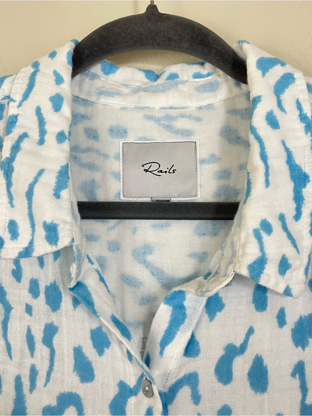 Rails Ellis Teal Cheetah Gauze Crinkle Long Sleeve Button Up Shirt Size XL - Picture 4 of 11